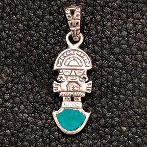 Vintage Inca Tumi Sterling Silver Chrysocolla  Inlay Pendant Charm